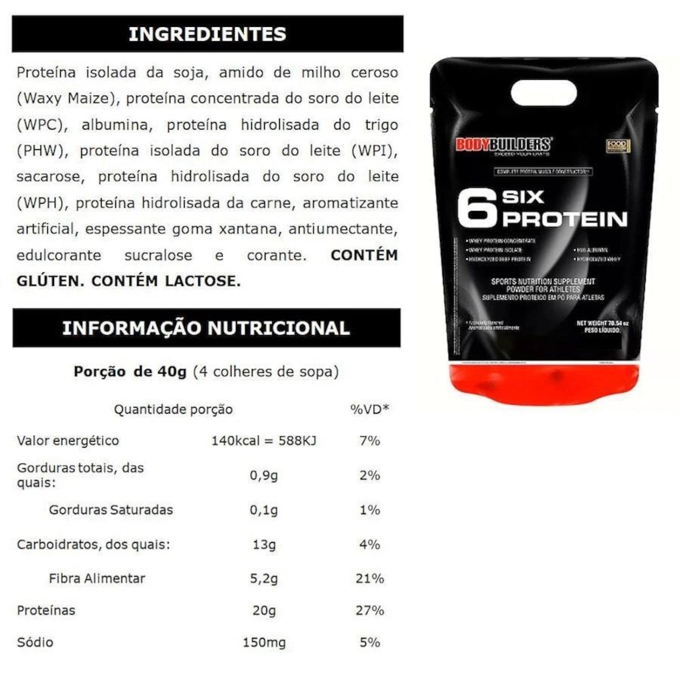 Whey Proten 6 Six Protein Cookies & Cream Refil 2kg - Bodybuilders - Foto 2