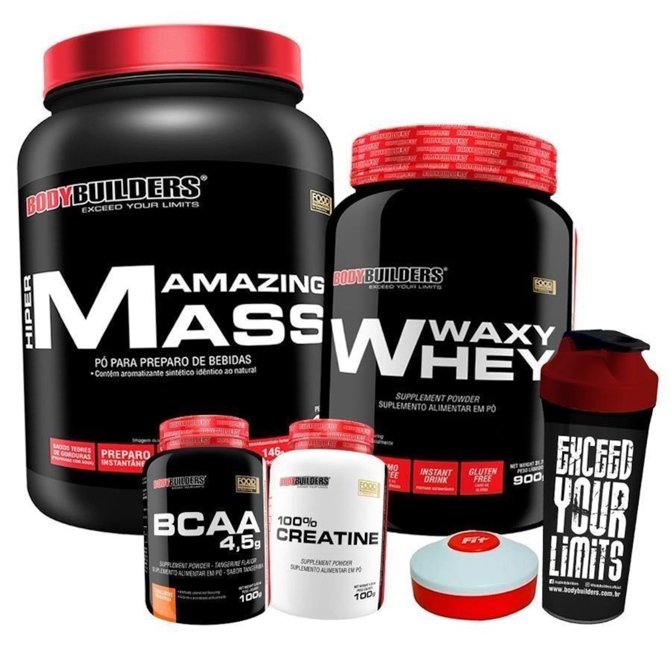 Kit Waxy Whey Bau 900g + Amazing Mass Bau 1,5kg + BCAA 100g Tang + Creatina 100g + Coqueteleira + P - Foto 1