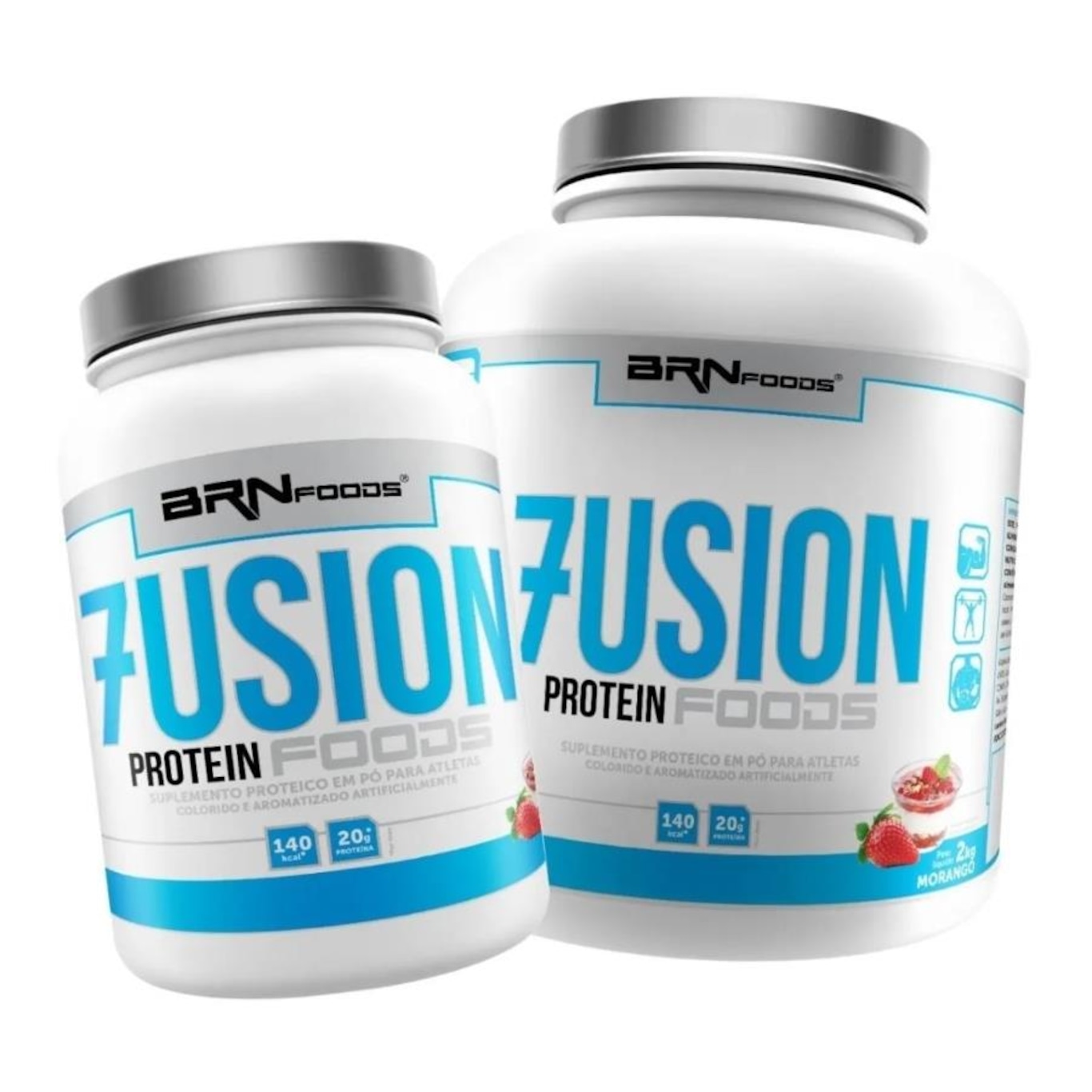 Kit BRN Foods Whey Protein Fusion Morango 2kg + Whey Protein Fusion Morango 900g - Foto 1