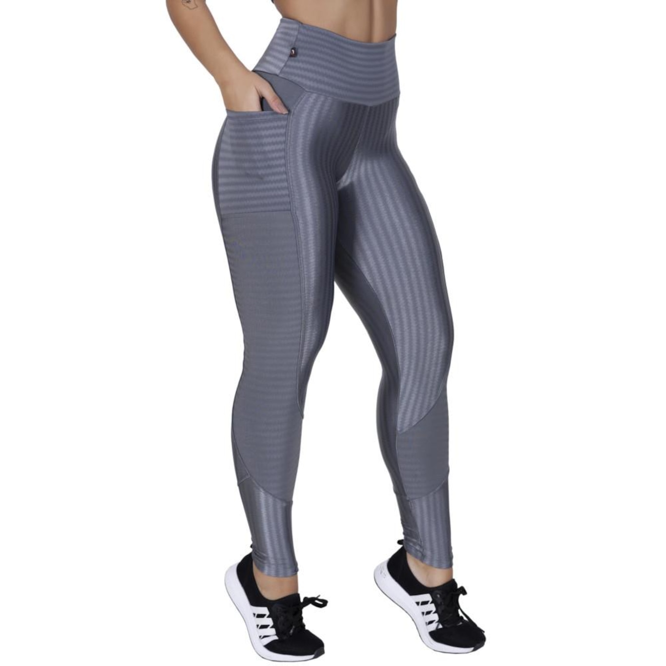 Calça Legging Orbis Fitness Cirre 3D Brilho Bolso Lateral e Recortes - Feminina - Foto 1