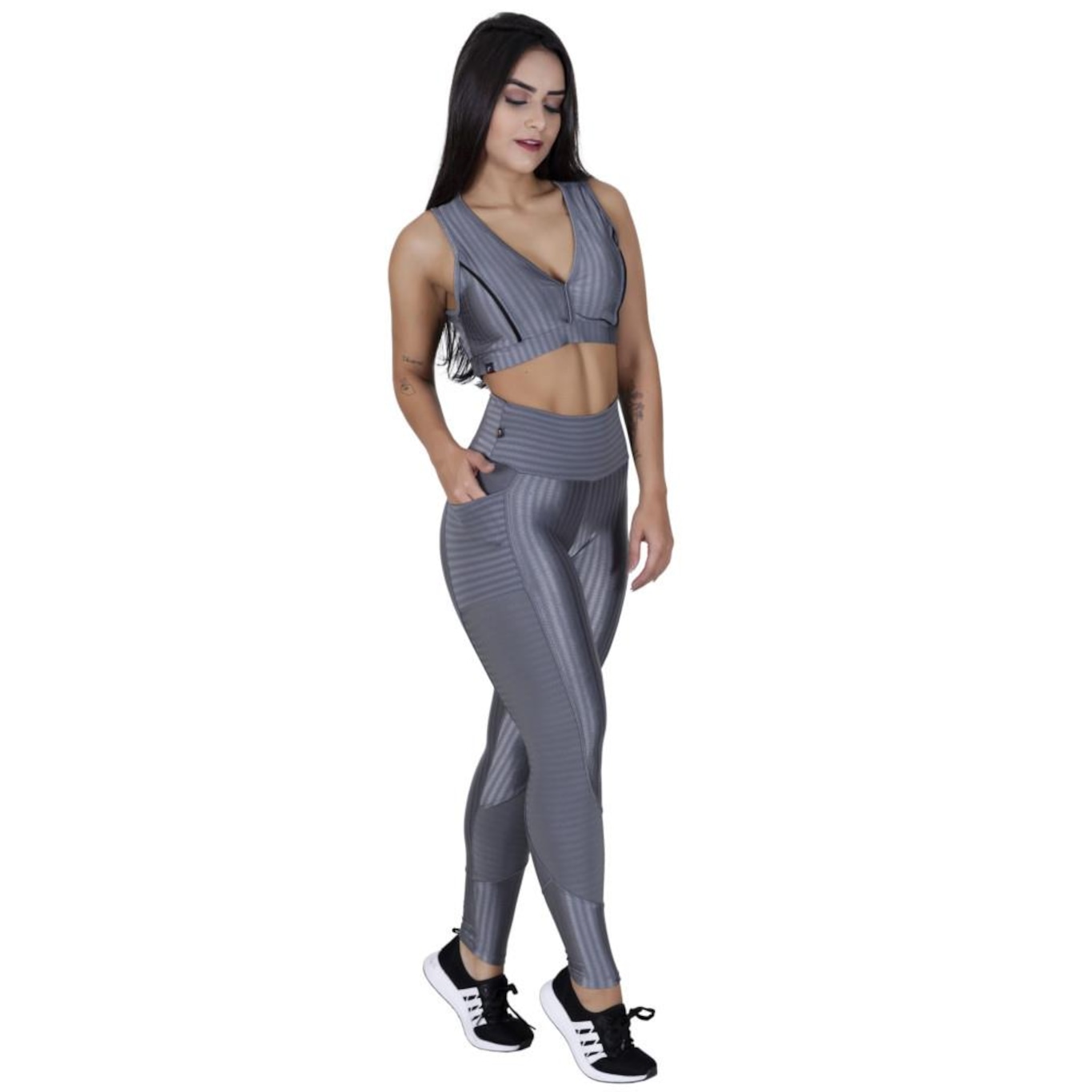 Calça Legging Orbis Fitness Cirre 3D Brilho Bolso Lateral e Recortes - Feminina - Foto 2