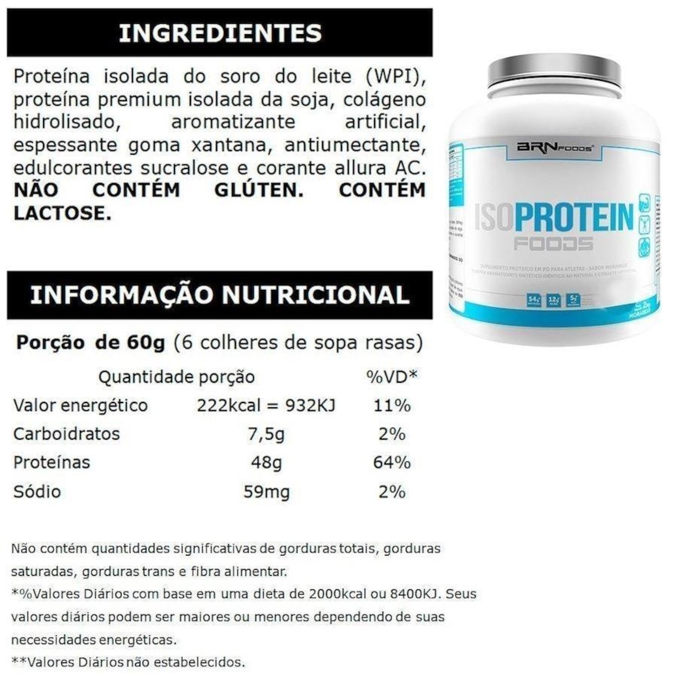 Kit Iso Protein Baunilha 2kg + Premium BCAA 120 cap + Creatina 100g - BRN Foods - Foto 2