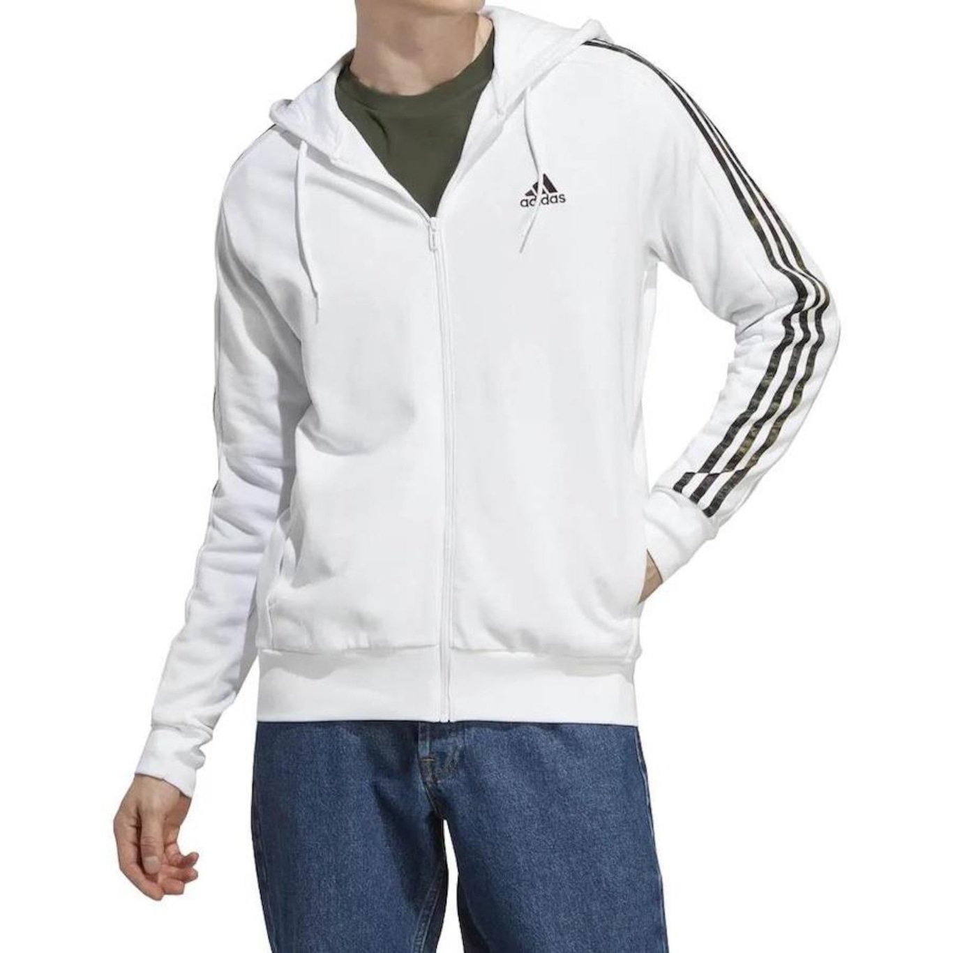 Jaqueta de Moletom com Capuz adidas Essentials 3S - Masculina - Foto 1