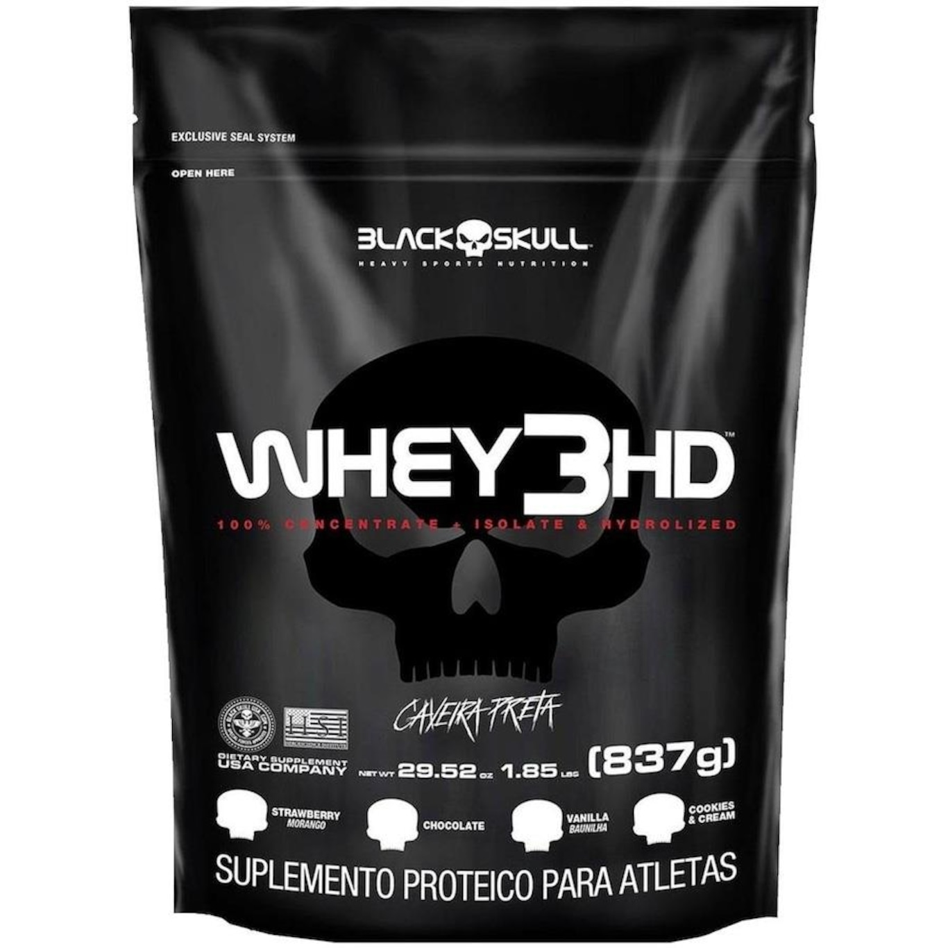 Whey 3 HD Black skull Morango - 837g Refil - Foto 1