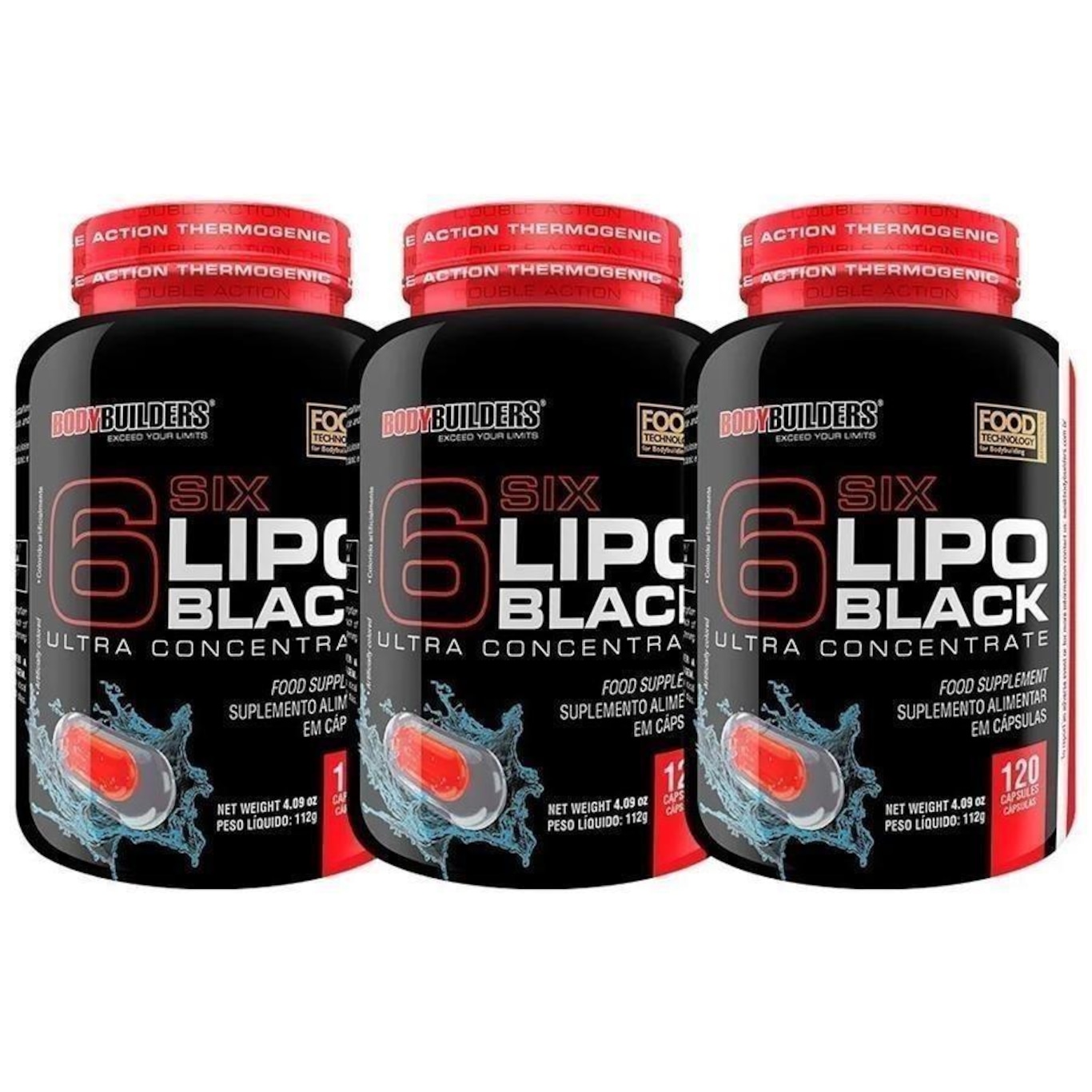 Kit Termogênico Bodybuilders Lipo 6 Black - 120caps - 3 unidades - Foto 1