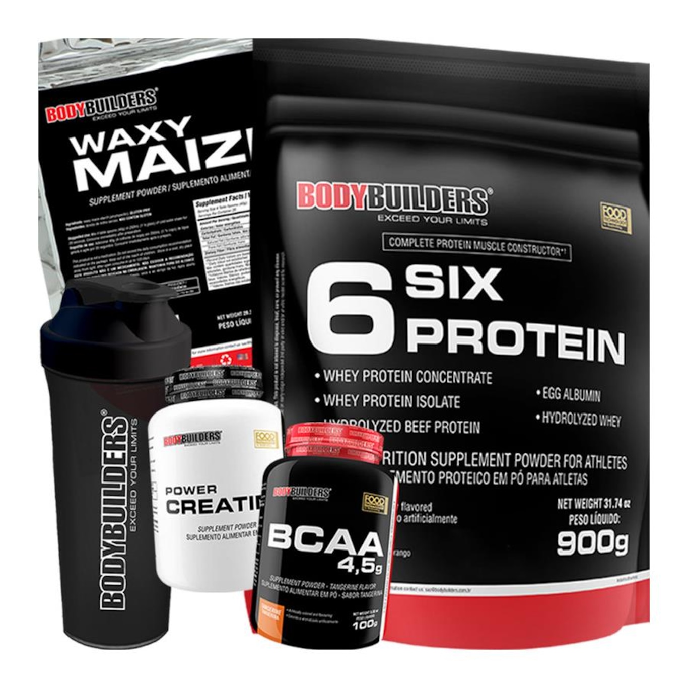 Kit Six Protein Bodybuilders 900g Baunilha + BCAA + Creatina + Waxy Maize + Shaker - Foto 1