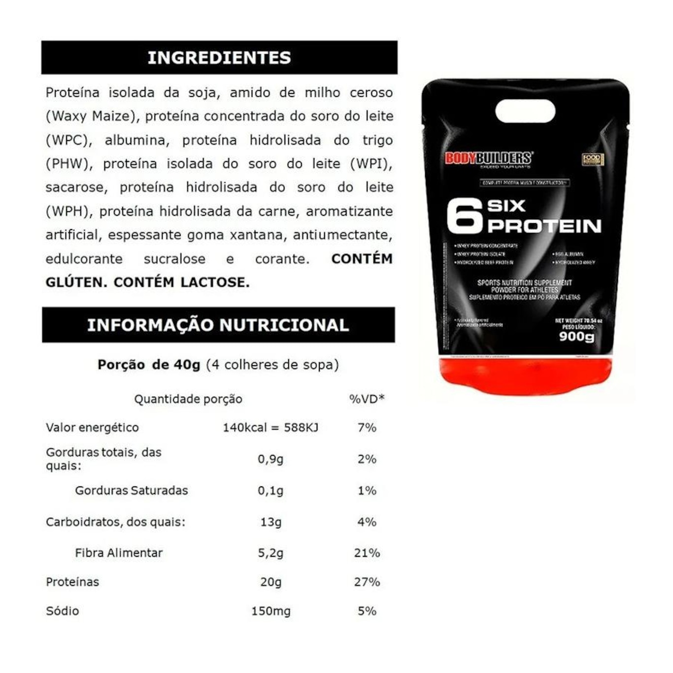 Kit Six Protein Bodybuilders 900g Baunilha + BCAA + Creatina + Waxy Maize + Shaker - Foto 2