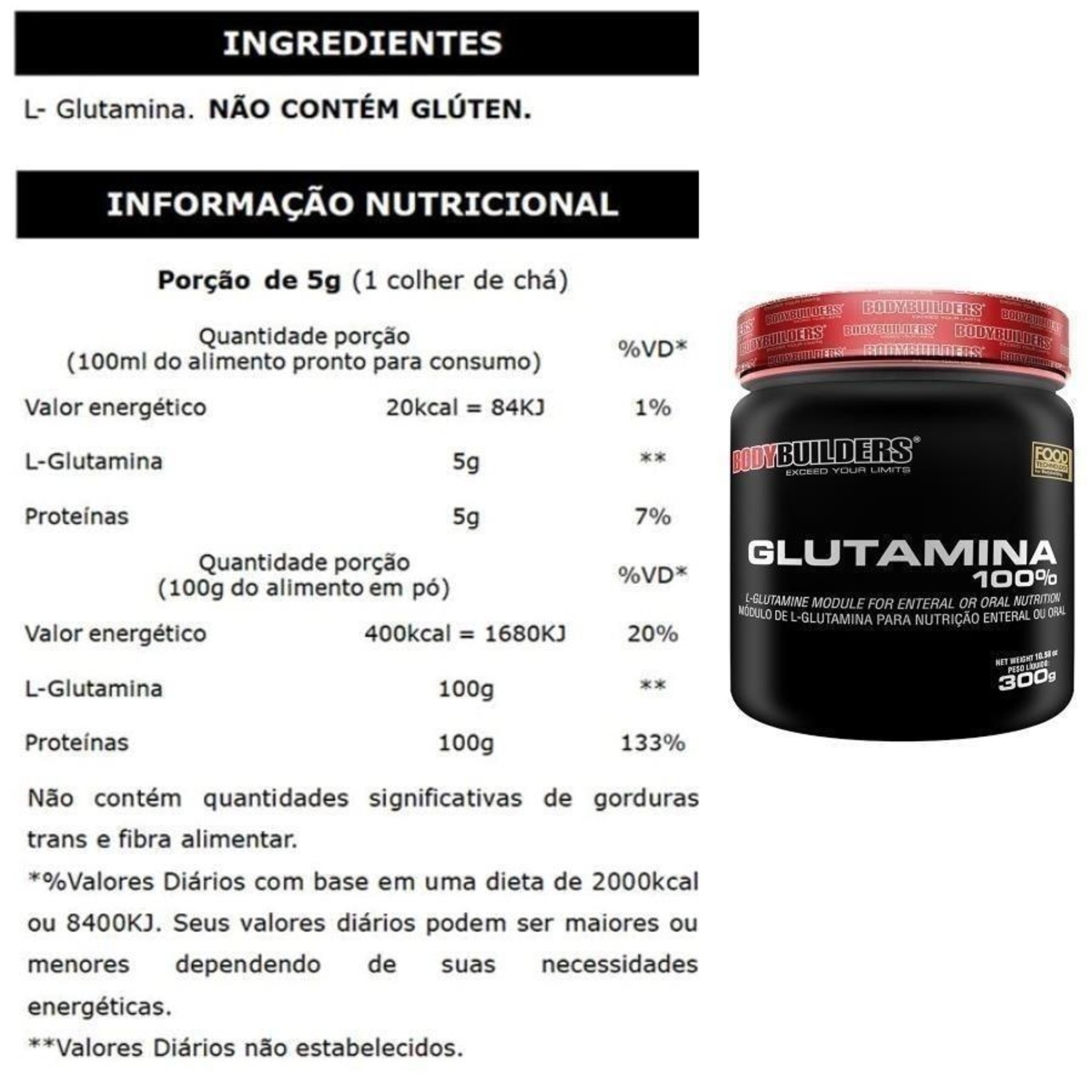 Kit Glutamina 100% Bodybuilders - 3 potes - 300g - Foto 2