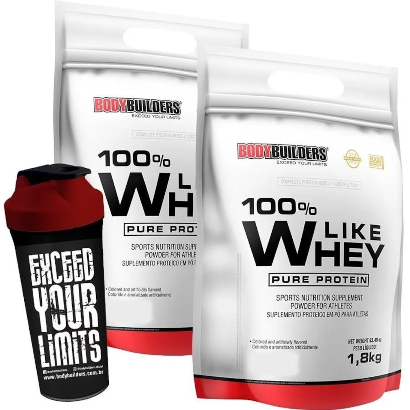 Kit 2x 100% Like Whey Protein Morango + Coqueteleira - Bodybuilders - Foto 1