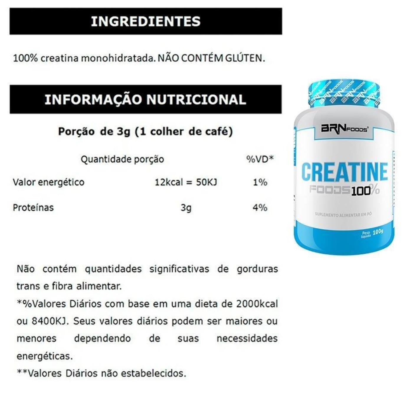 Kit Whey Protein 2kg Chocolate + BCAA 100g + Creatina 100g - BRN Foods - Foto 4