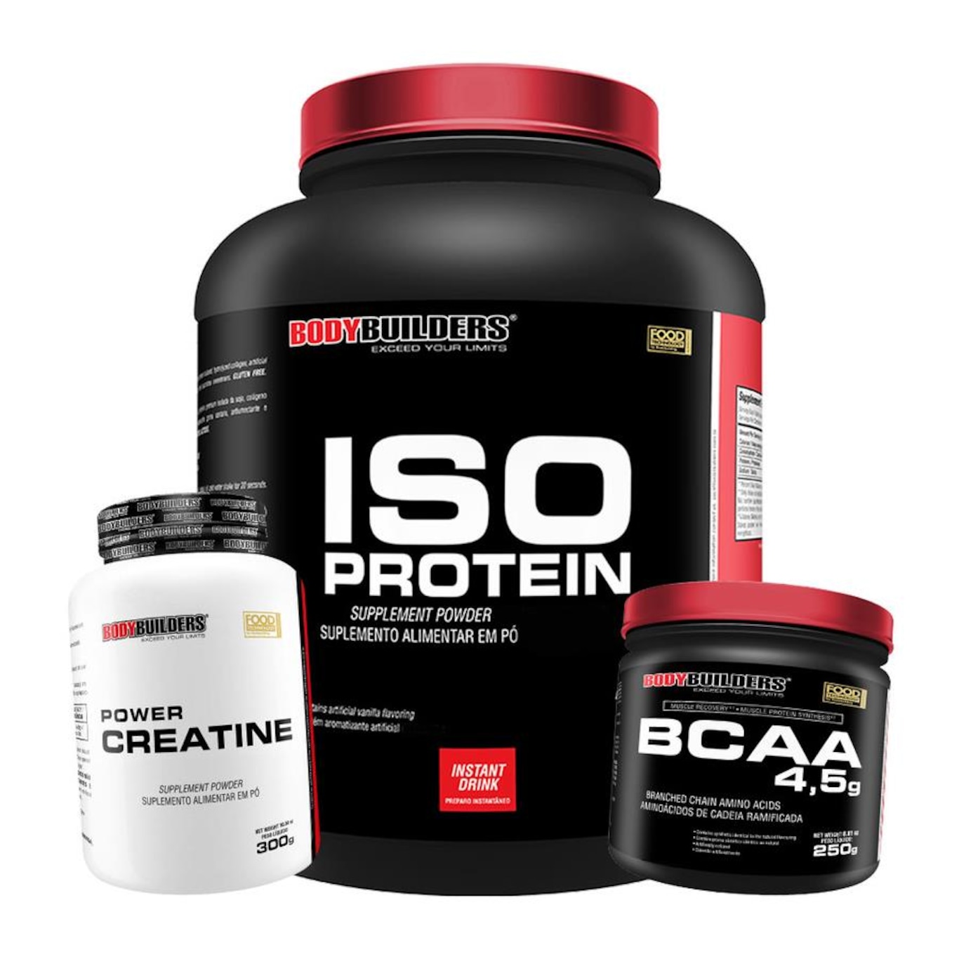 Kit Bodybuilders Whey Protein Isolado Chocolate 2kg + BCAA 4.5 250g + Creatina 300g - Foto 1