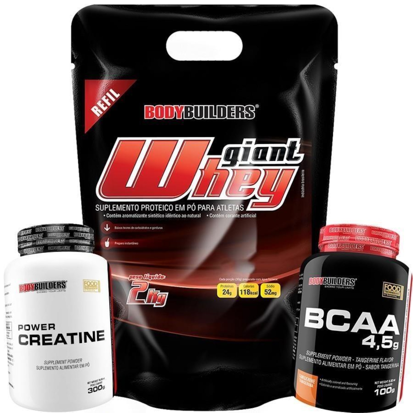 Kit Hipercalórico Giant Mass Morango 3kg + Creatina 300g + Coqueteleira - Bodybuilders - Foto 1