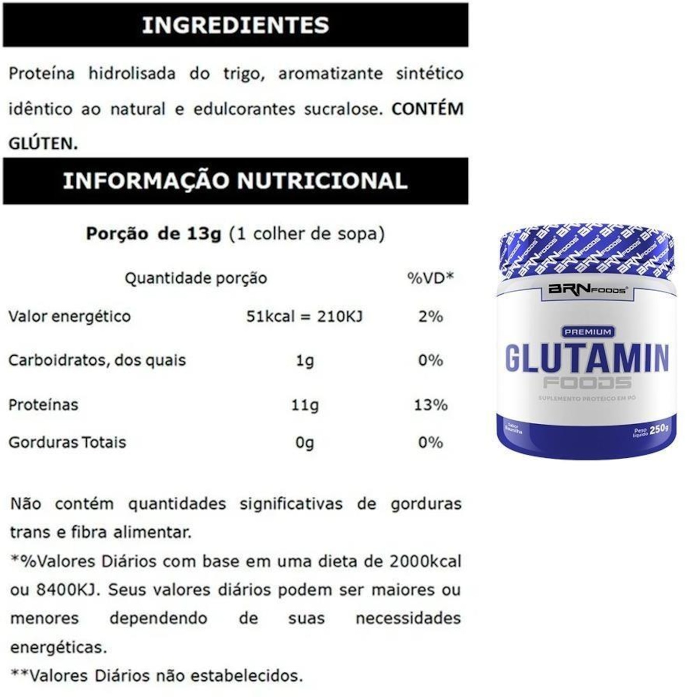 Kit Whey Protein BRN Foods - Baunilha - 2kg + Glutamina - 250g + Coqueteleira - 600ml - Foto 3