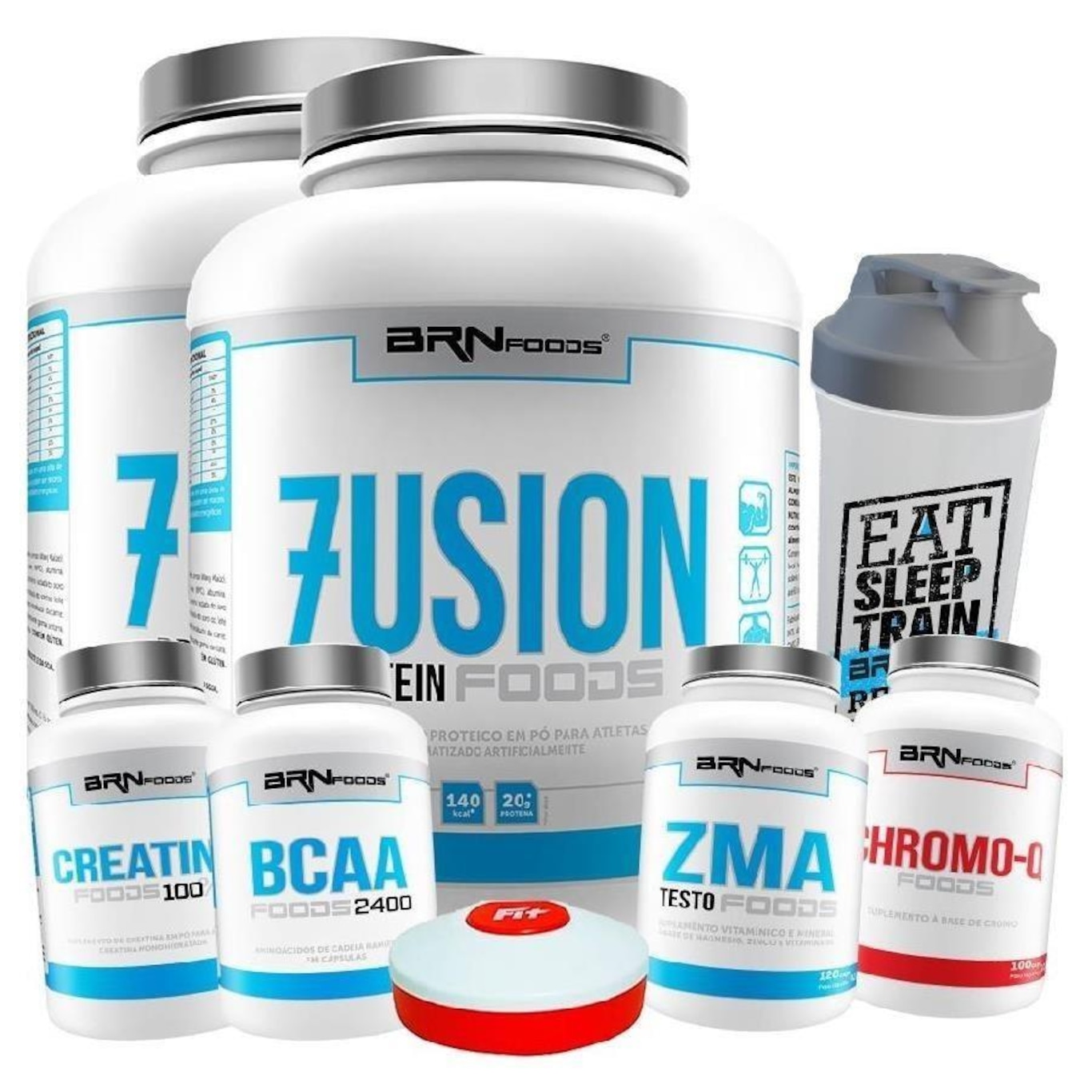 Kit 2x Whey Protein BRN Foods - Chocolate - 2kg - 2 Unidades + BCAA + Creatina + Chromo + ZMA + Coqueteleira - Foto 1