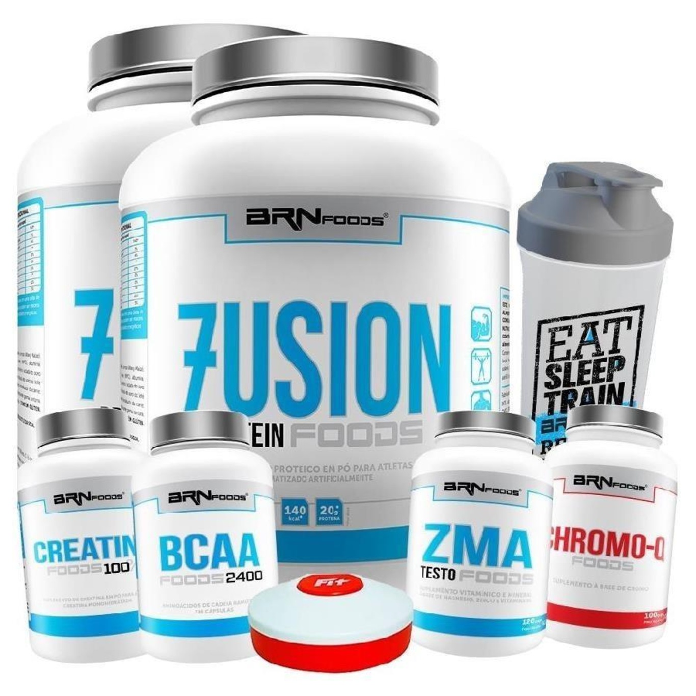 Kit 2x Whey Protein BRN Foods - Morango - 2kg - 2 Unidades + BCAA + Creatina + Chromo + ZMA + Coqueteleira - Foto 1