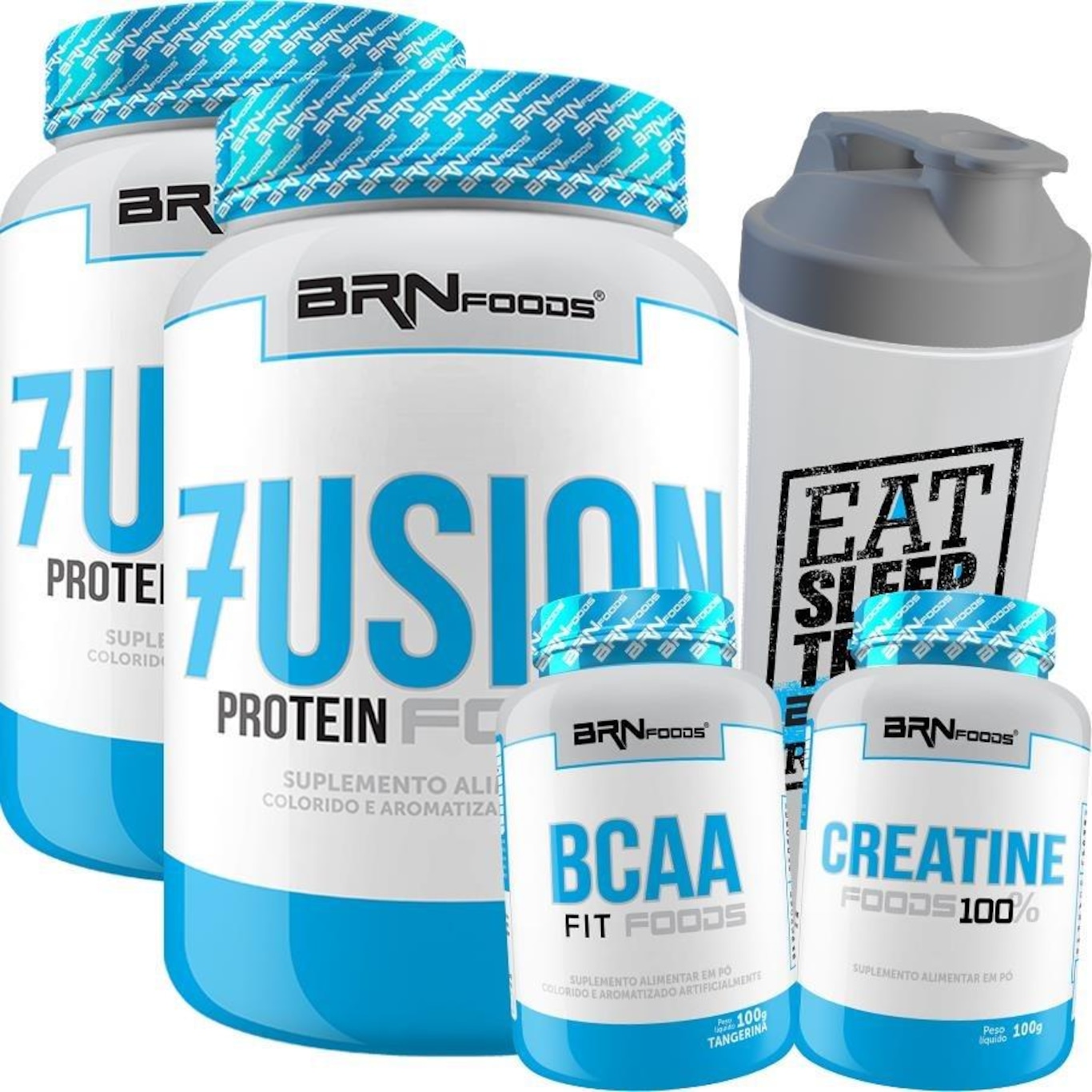 Kit BRN Foods 2x Whey Protein 900g Chocolate + BCAA + Creatina + Coqueteleira - Foto 1