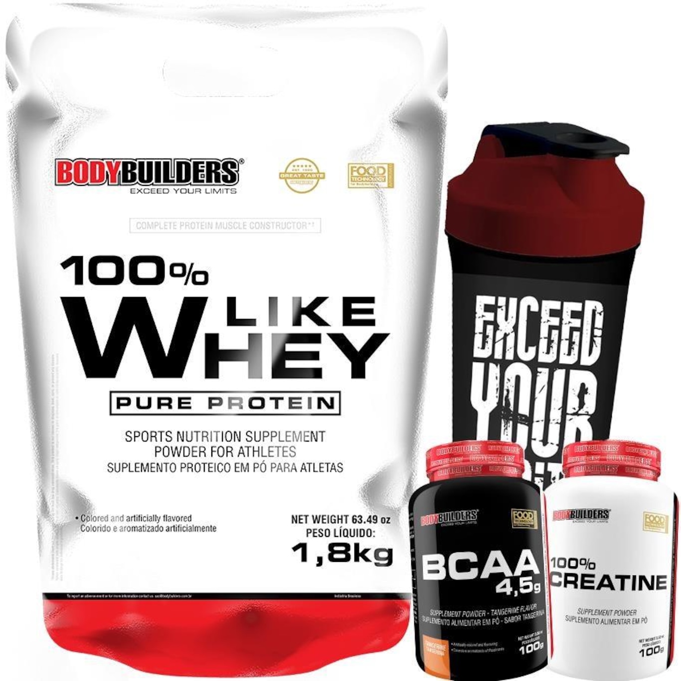 Kit 100% Whey Protein 1,8kg Baunilha + Creatina + Bcaa + Coqueteleira - Bodybuilders - Foto 1