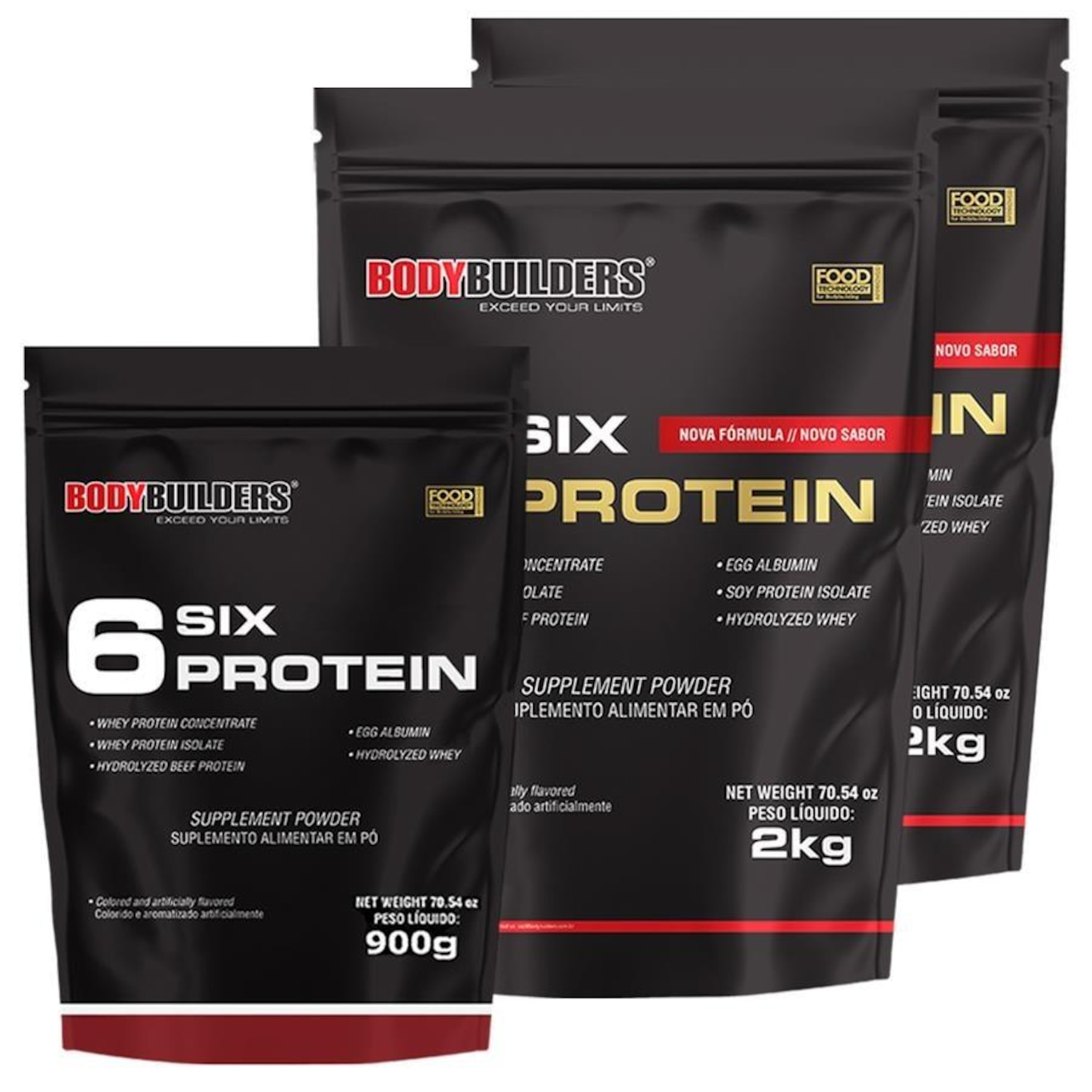 Kit 2x Whey Protein Six Morango 2kg + 1x Whey Protein Six Morango 900g - Bodybuilders - Foto 1