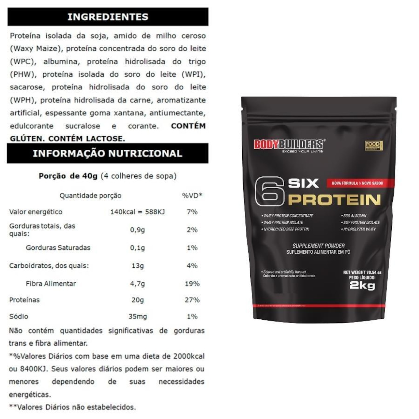 Kit 2x Whey Protein Six Morango 2kg + 1x Whey Protein Six Morango 900g - Bodybuilders - Foto 2