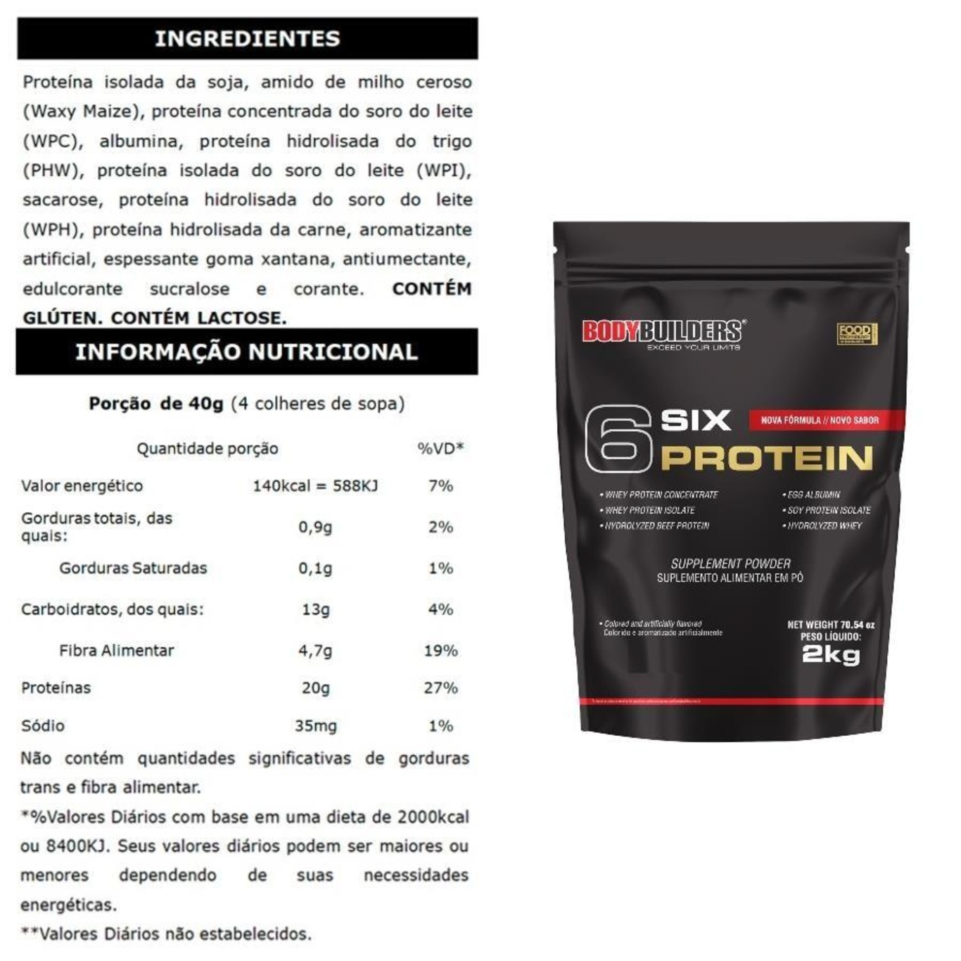 Kit 2x Whey Protein Six Chocolate 2kg + 1x Whey Protein Six Chocolate 900g - Bodybuilders - Foto 2