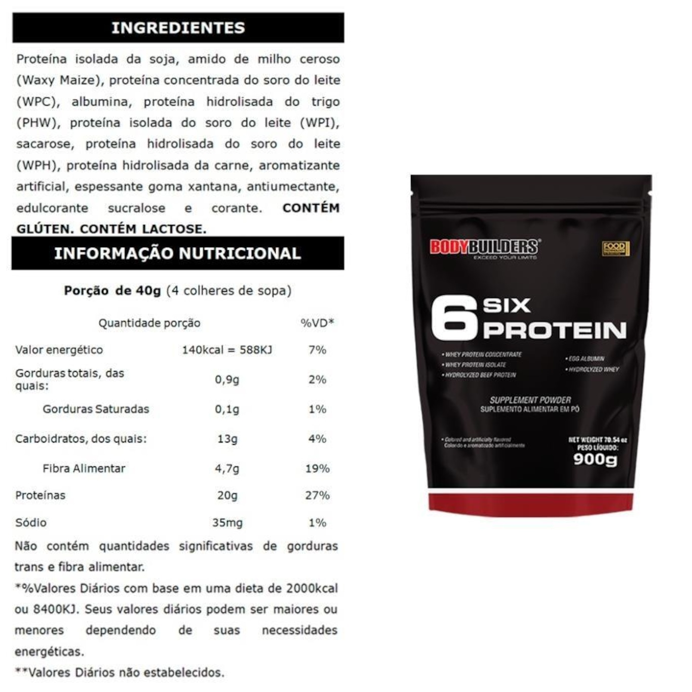 Kit 2x Whey Protein Six Chocolate 2kg + 1x Whey Protein Six Chocolate 900g - Bodybuilders - Foto 3