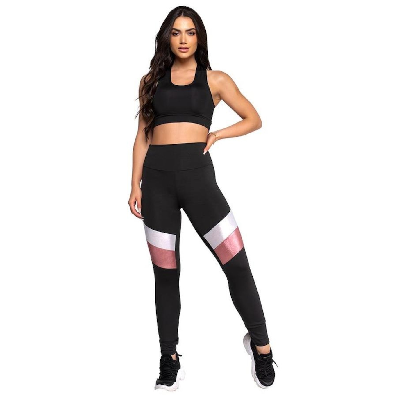 Conjunto Fristyle Calça Legging Listras + Top Fitness - Feminino - Foto 1