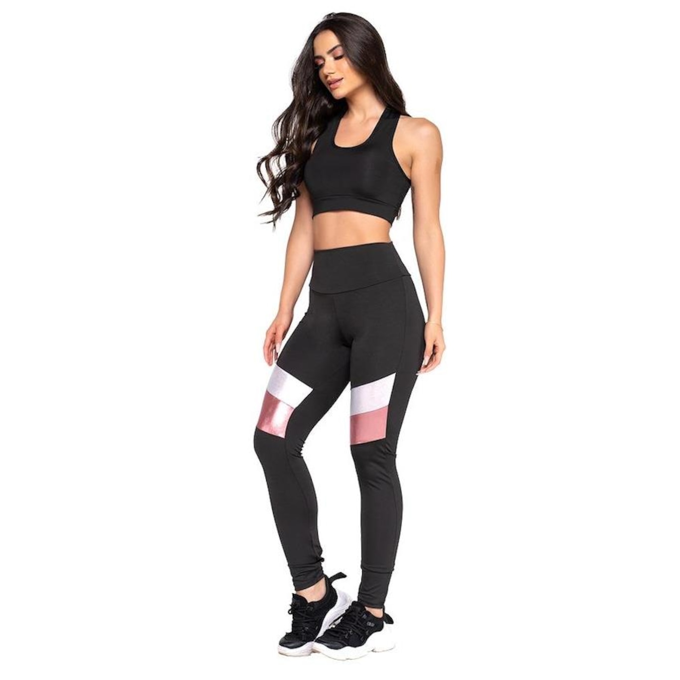 Conjunto Fristyle Calça Legging Listras + Top Fitness - Feminino - Foto 2