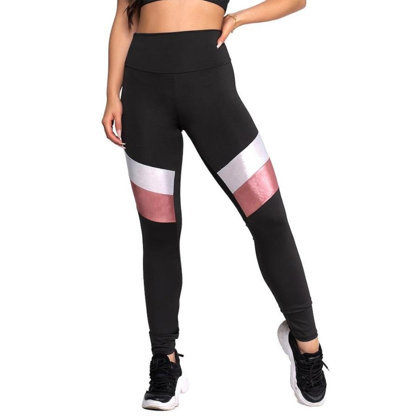 Conjunto Fristyle Calça Legging Listras + Top Fitness - Feminino - Foto 4