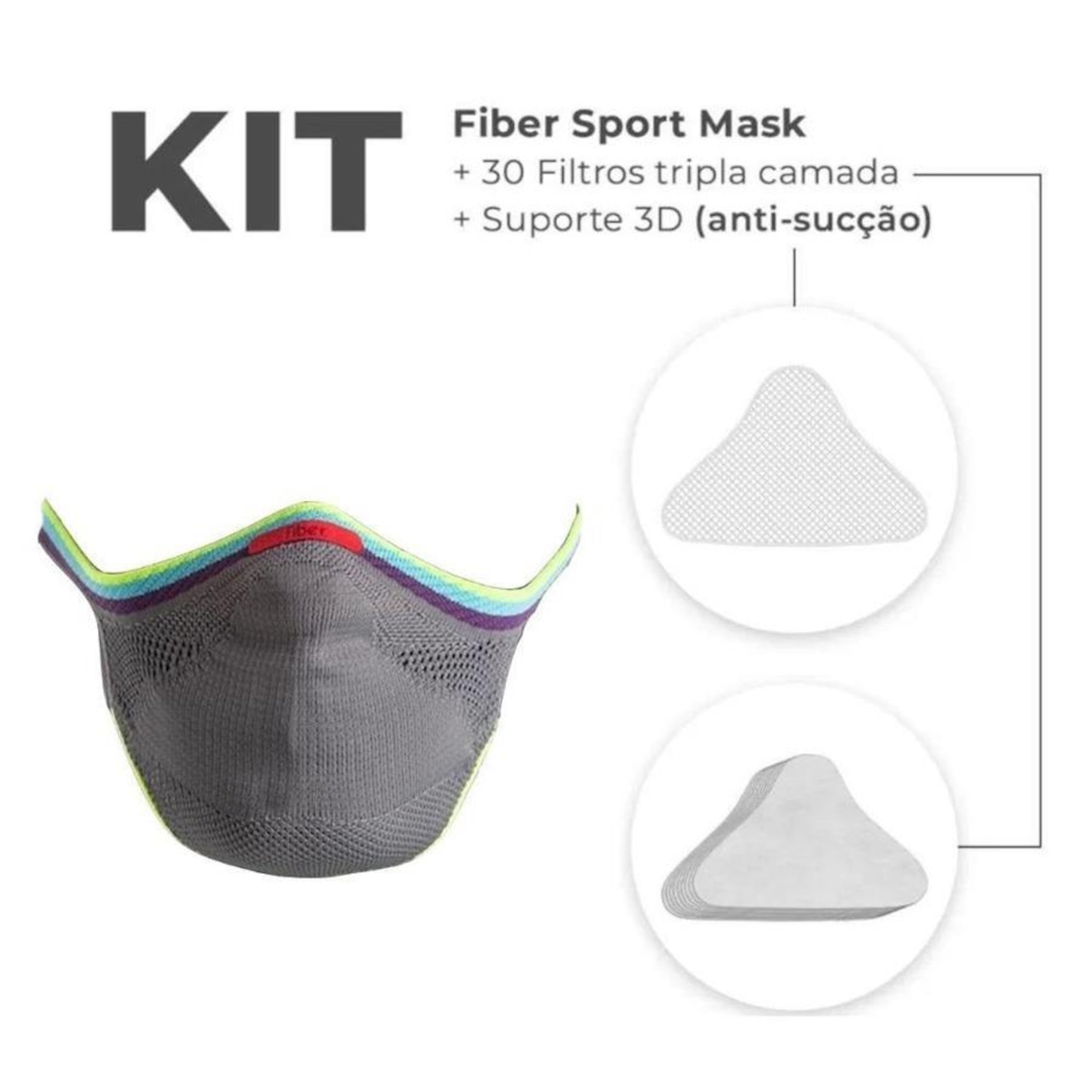 Kit Máscara Proteção Fiber Knit Sport Z754K-P0927 - Adulto - Foto 2