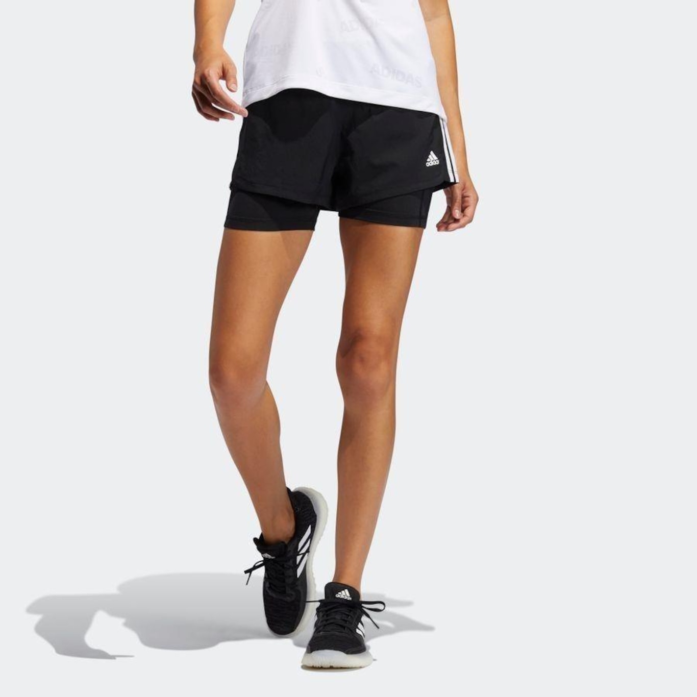 Shorts adidas Malha Dois Em Um Pacer 3-Stripes - Feminino - Foto 2