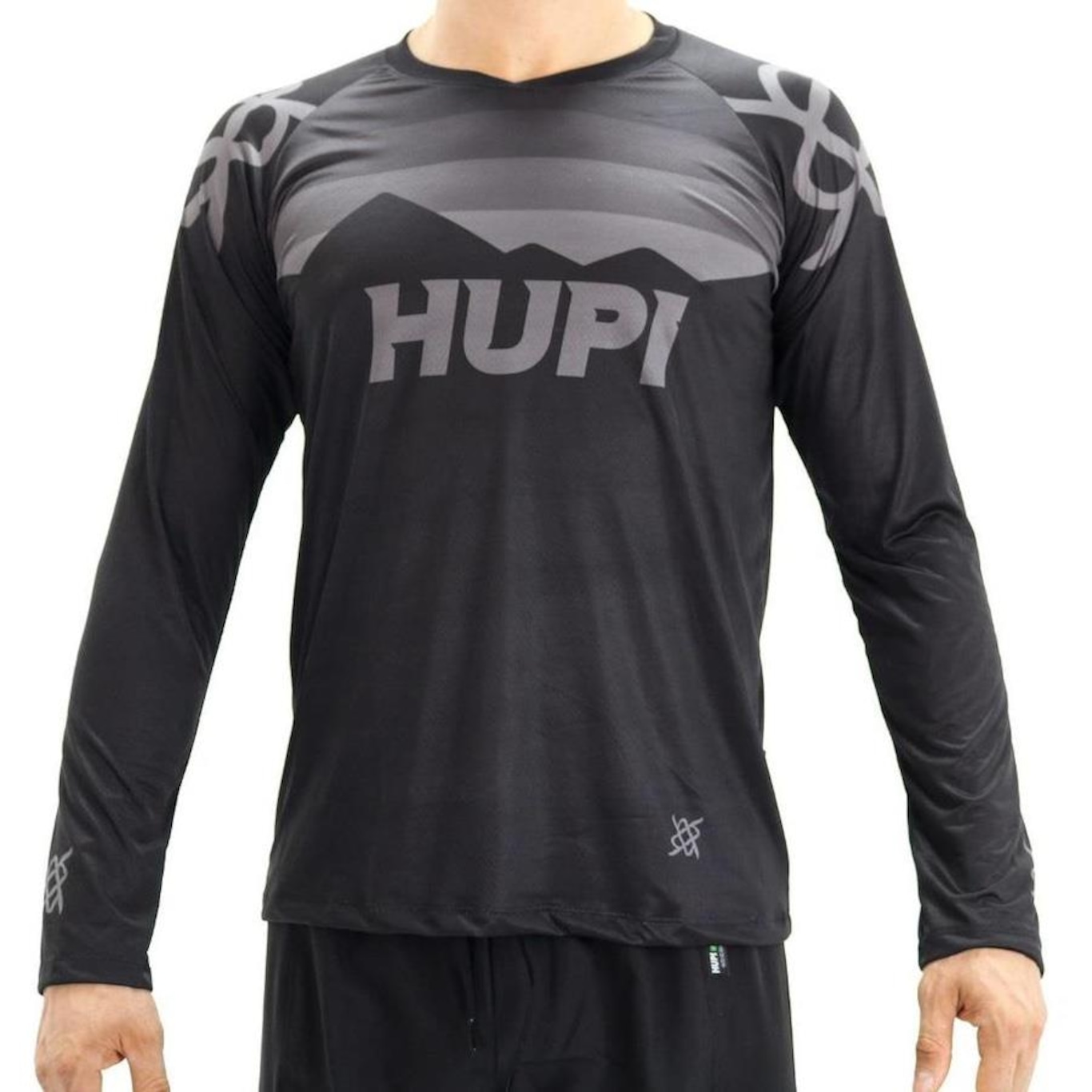 Camisa de Ciclismo Manga Longa Hupi Shadow All Black - Masculina - Foto 1