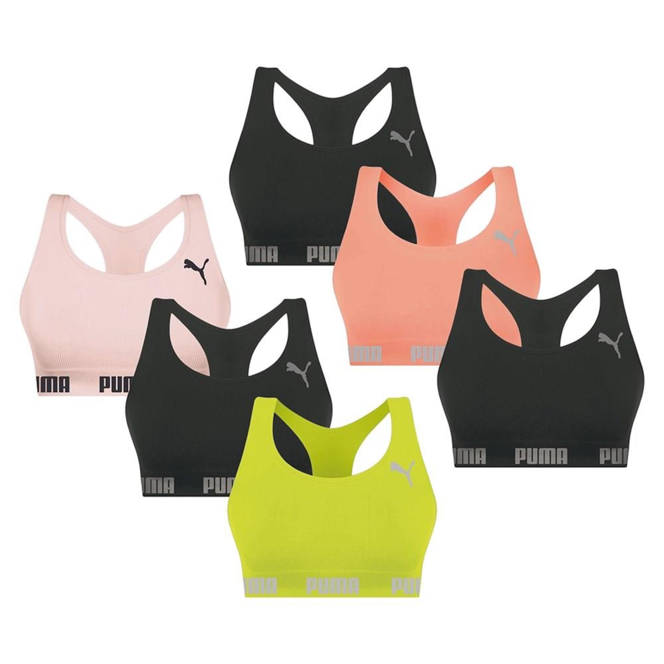 Kit Top Fitness Puma Nadador sem Costura - 6 unidades - Feminino - Foto 1