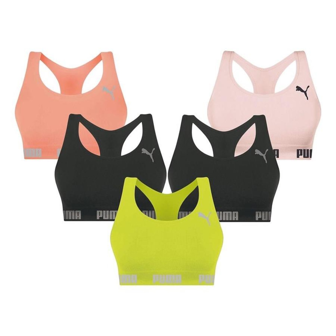 Kit Top Fitness Puma Nadador Sem Costura - Feminino - 5 Unidades - Foto 1