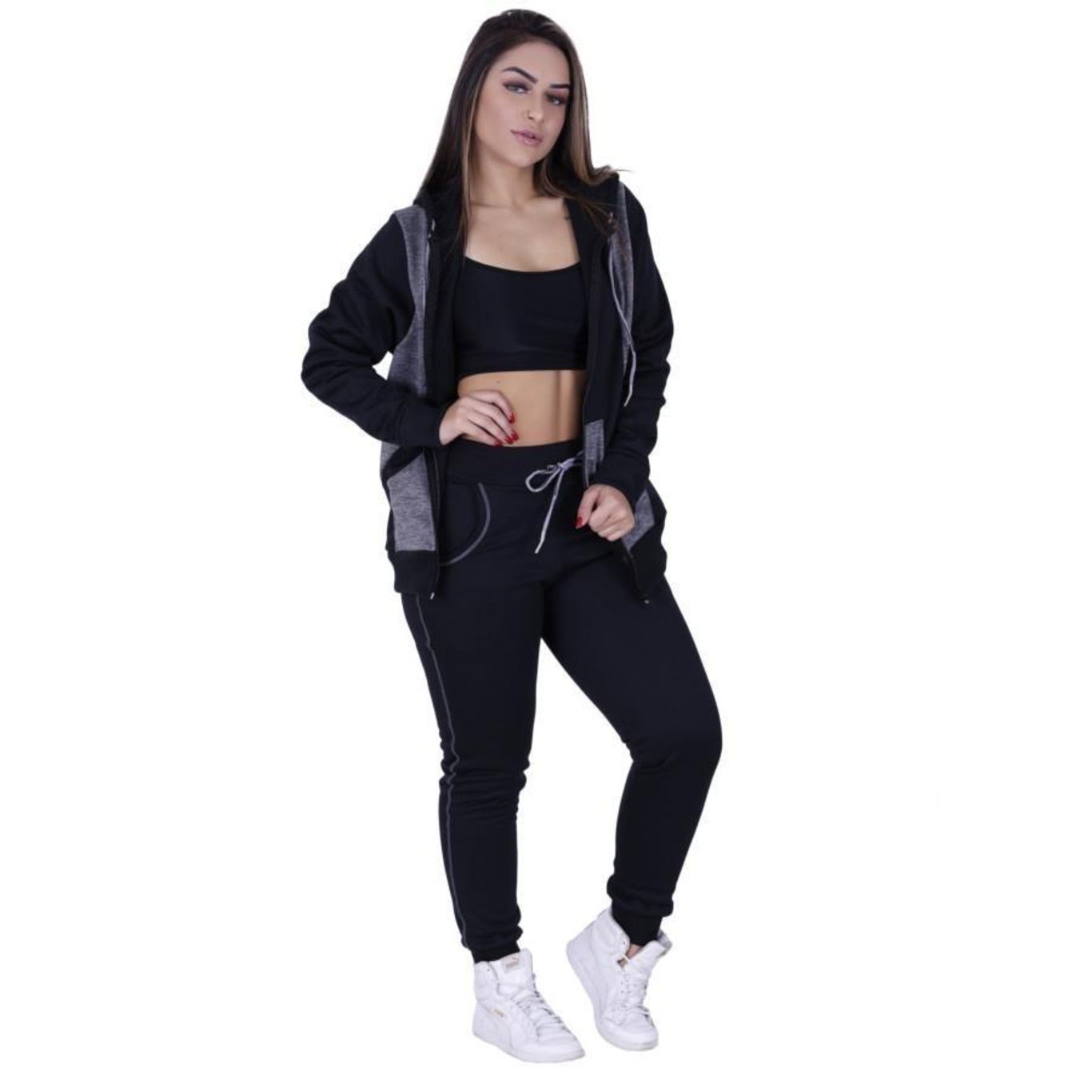 Jaqueta de Moletom Orbis Fitness Felpudo Recortes com Capuz e Bolso - Feminino - Foto 3