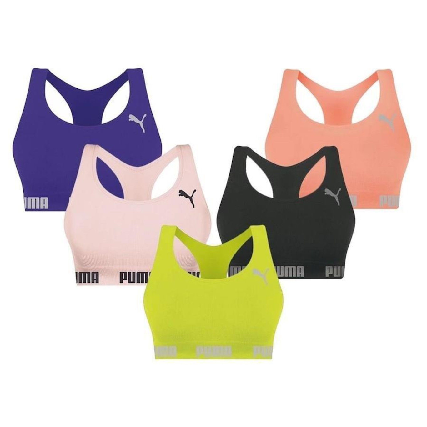 Kit Top Fitness Puma Nadador Sem Costura - Feminino - 5 Unidades - Foto 1