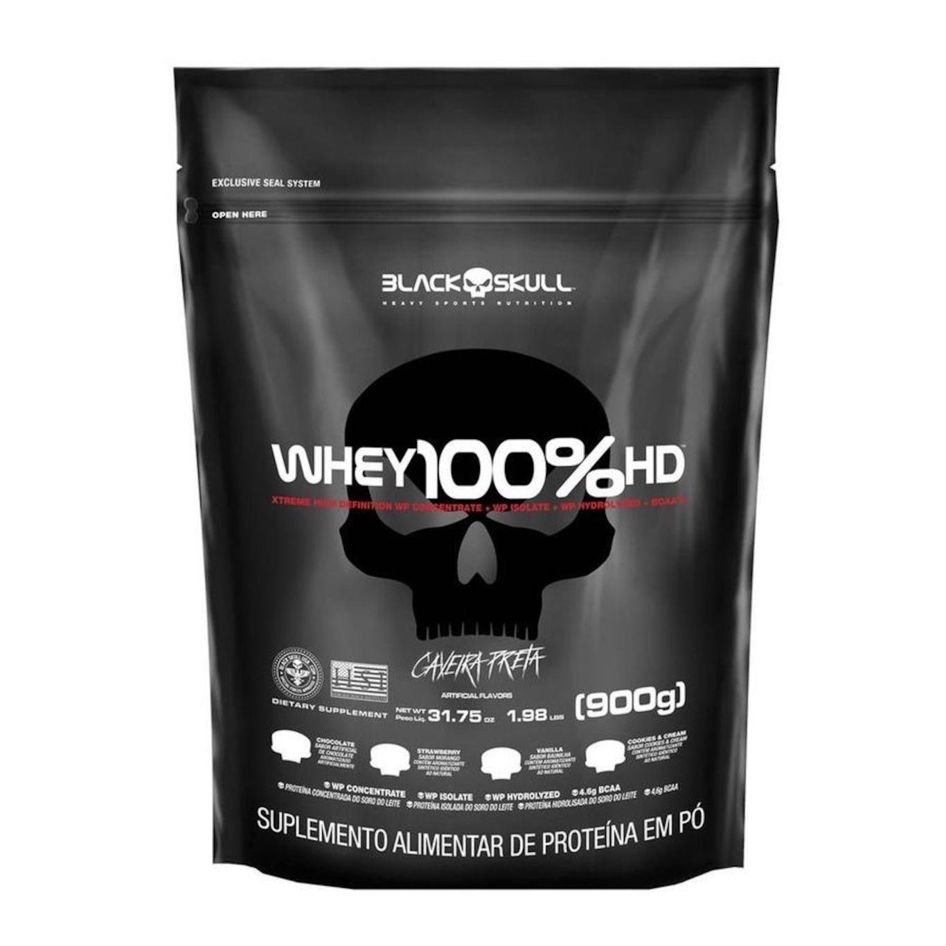 100% Whey HD Black Skull Refil - Morango - 900g - Foto 1