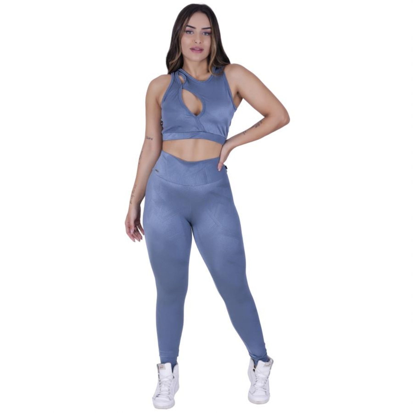 Conjunto Orbis Fitness com Calça Legging + Top com Bojo Removível Cirrê Relevo - Feminino - Foto 1