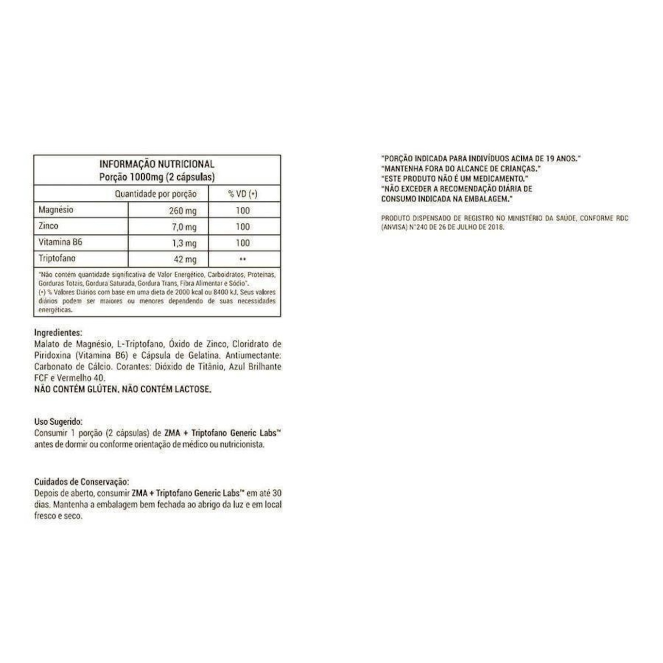 ZMA + Triptofano Testbooster Generic Labs - 60 cápsulas | Centauro