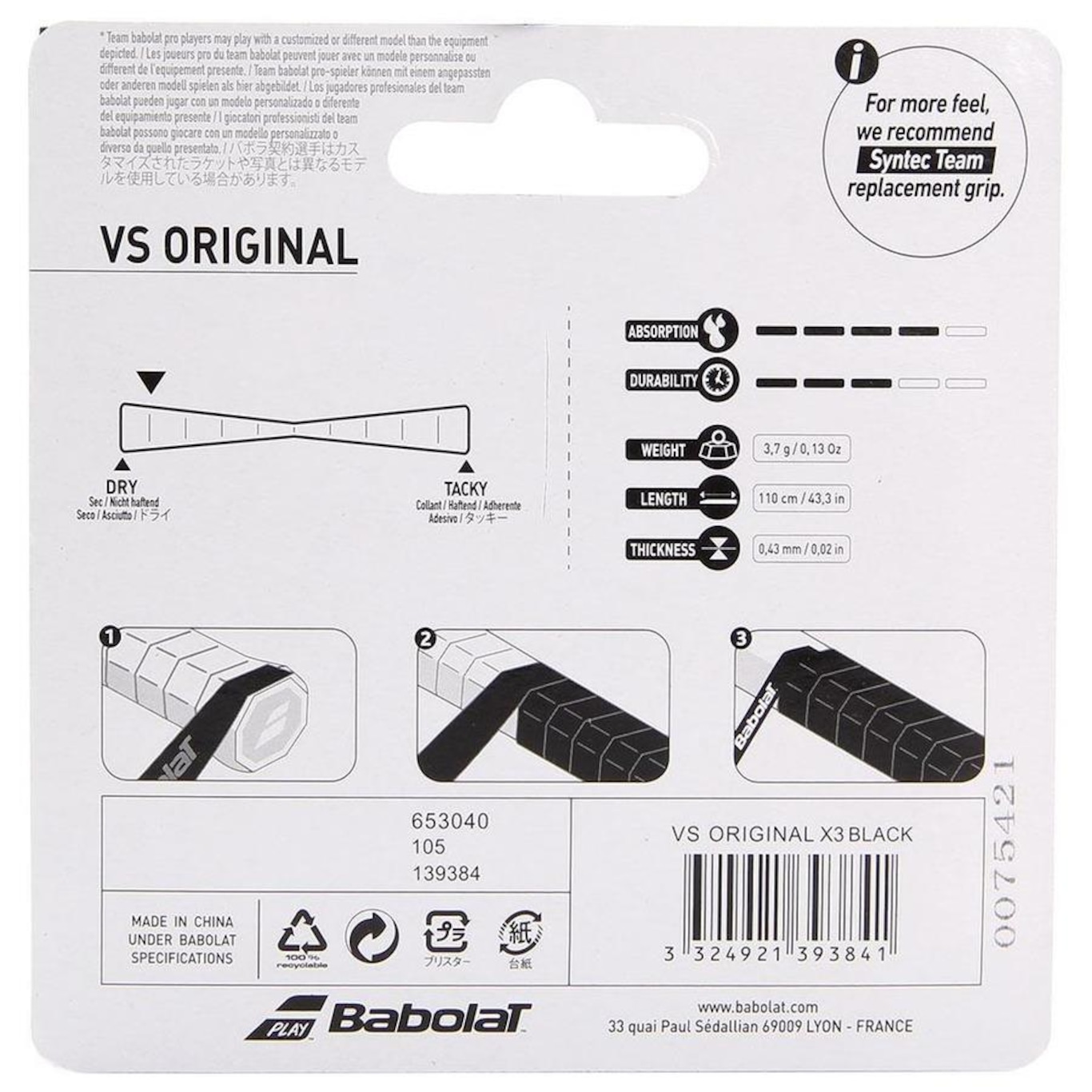 Overgrip Babolat VS Original X3 Preto - Foto 4