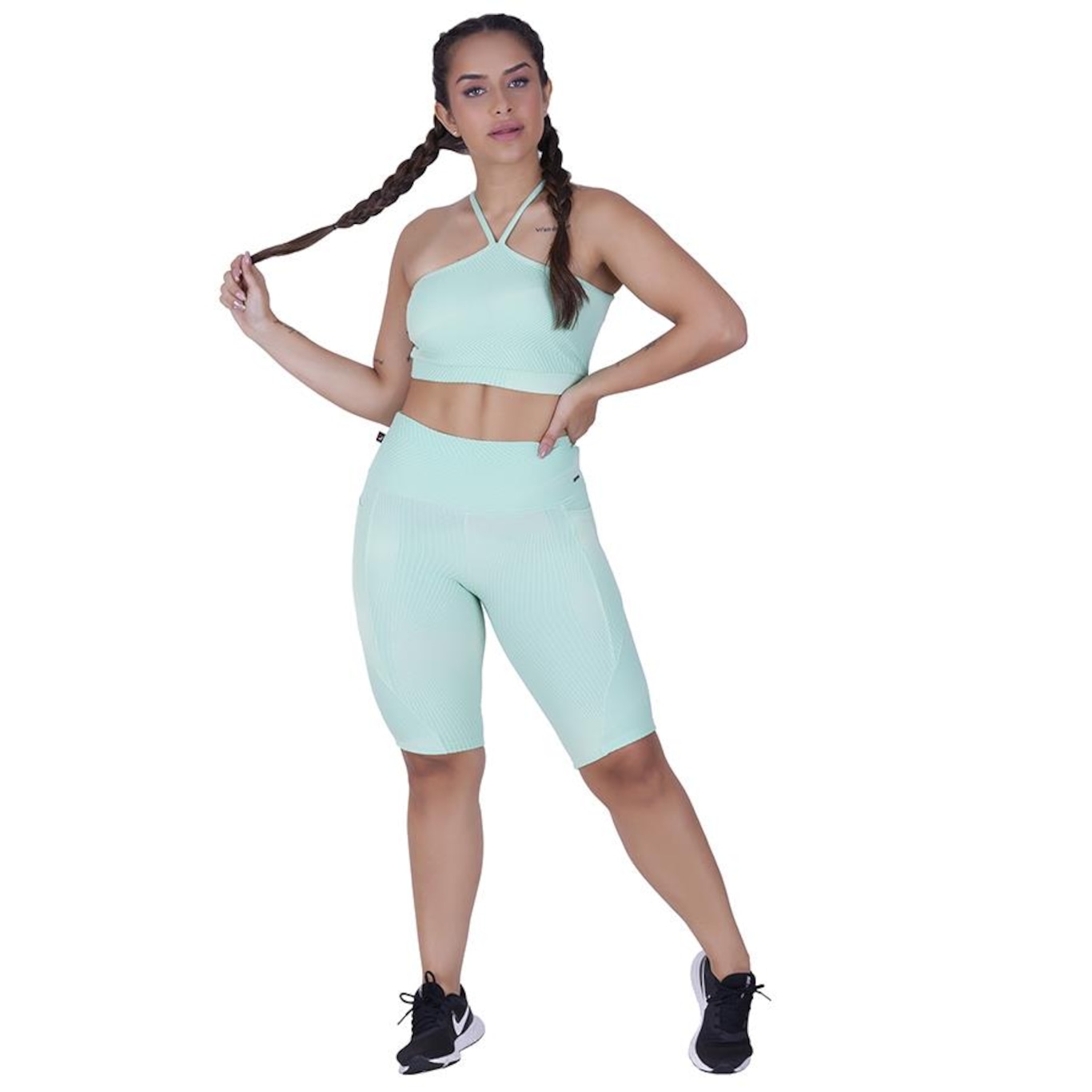 Bermuda Orbis Fitness com Bolso Jacquard Relevo - Feminina - Foto 1