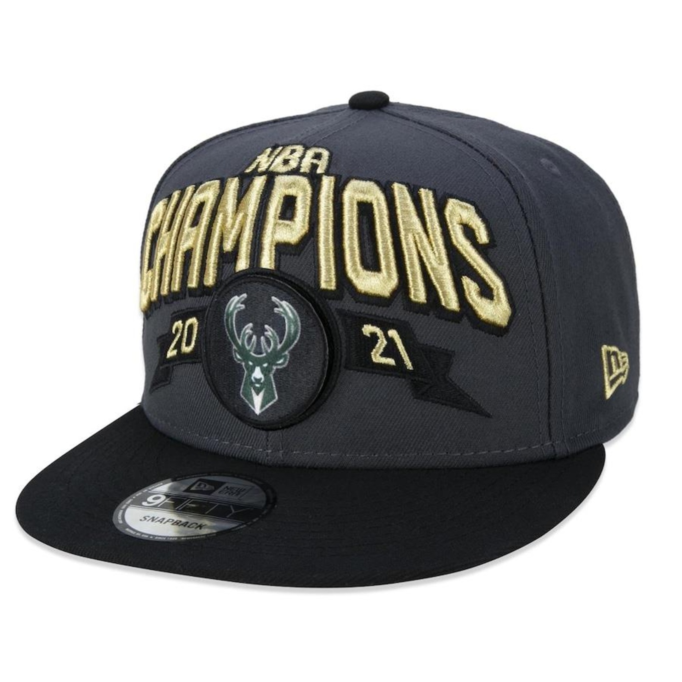 Boné Aba Reta New Era 9Fifty Milwaukee Bucks Campeão NBA Oficial de Quadra 2021 - Snapback - Adulto - Foto 1