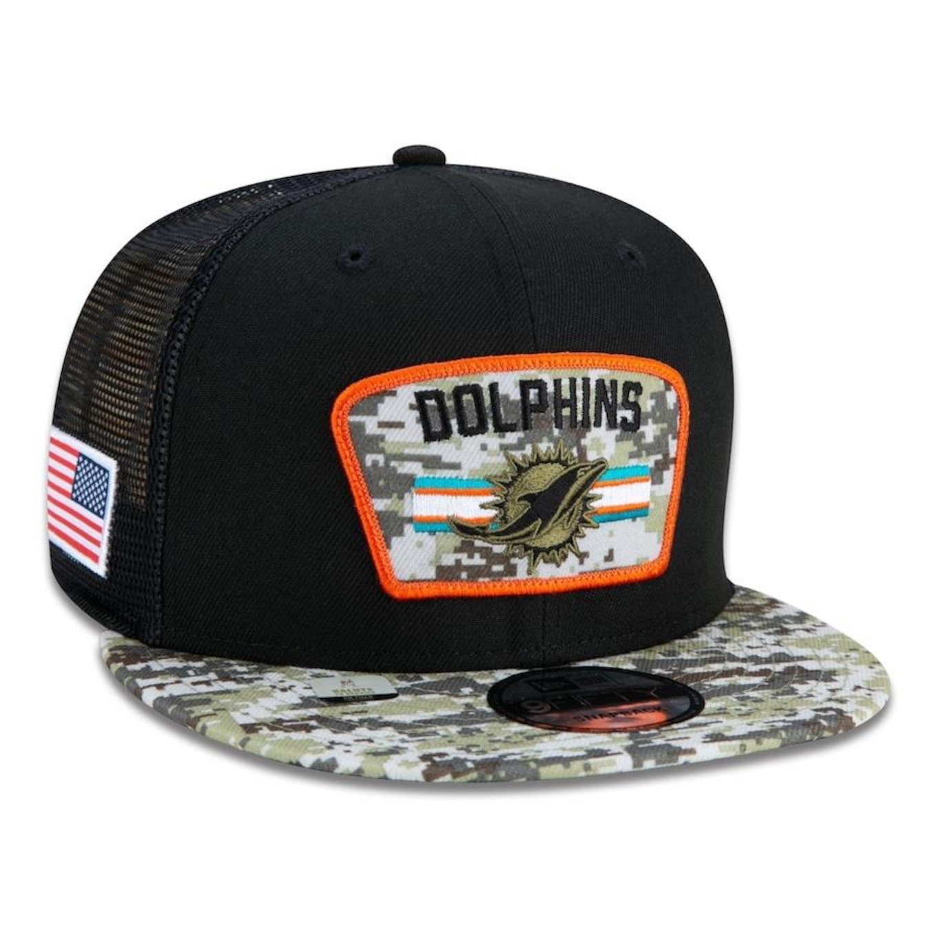 Boné Aba Reta New Era 9Fifty Trucker Miami Dolphins Salute to Service NFL - Snapback - Adulto - Foto 3