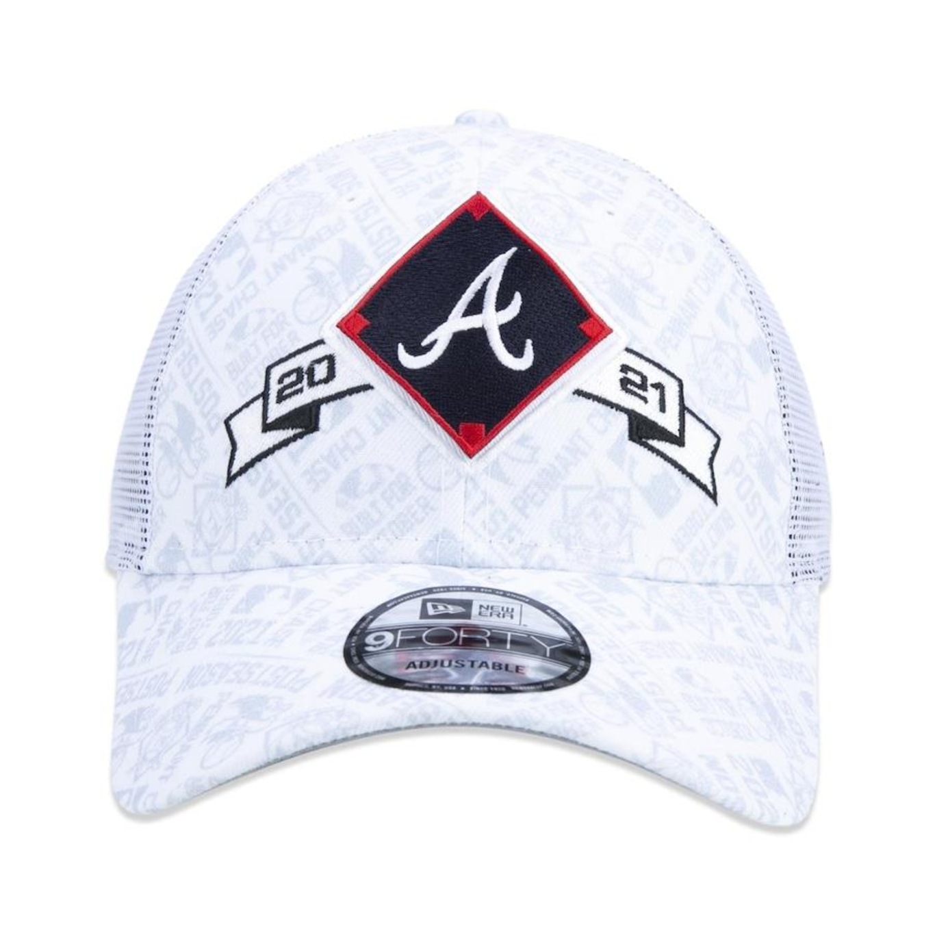 Boné Aba Curva New Era 9Forty Trucker Atlanta Braves Campeão Wolrd Series Champions 2021 Locker Room - Snapback - Adulto - Foto 2