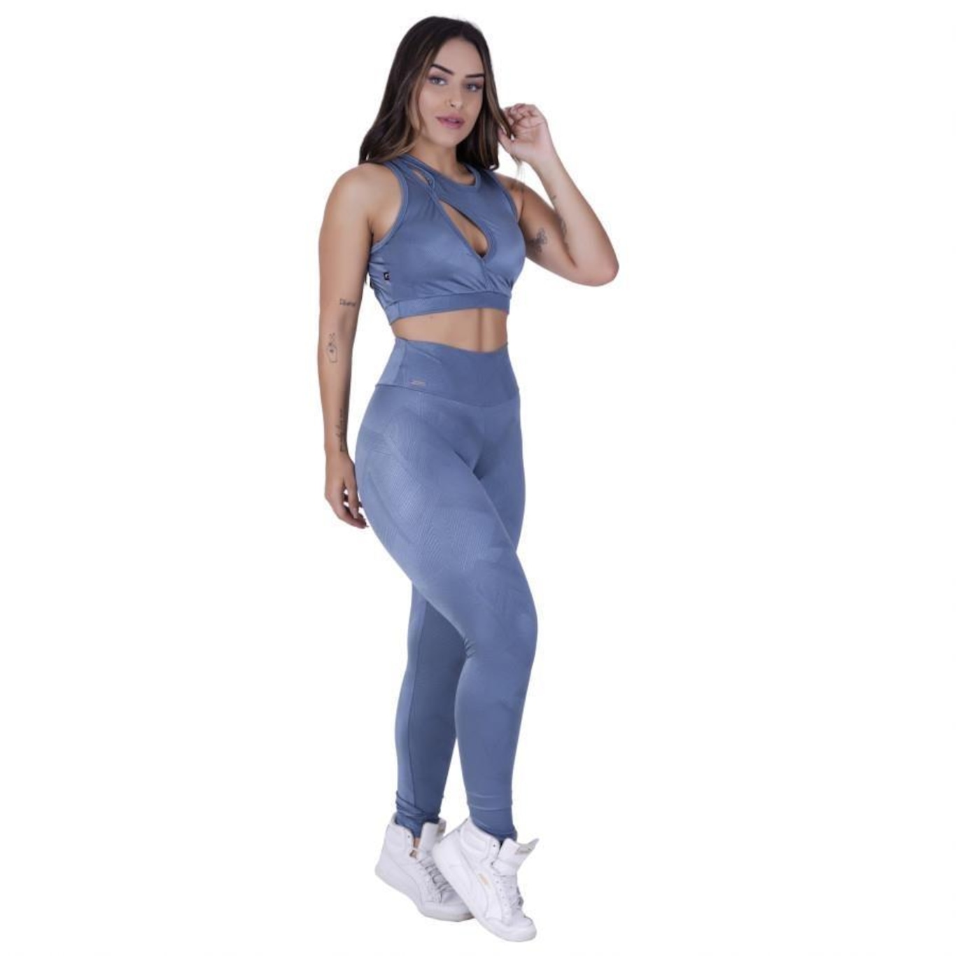 Conjunto Fitness Calça Legging e Top Bojo Cirrê Relevo Orbis Fitness - Feminino - Foto 2