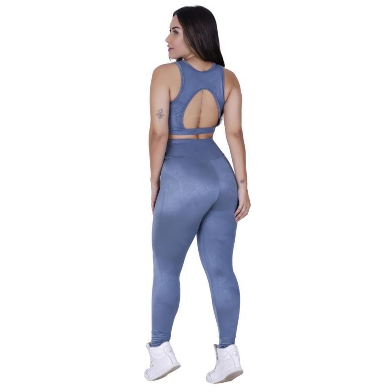 Conjunto Fitness Calça Legging e Top Bojo Cirrê Relevo Orbis Fitness - Feminino - Foto 4