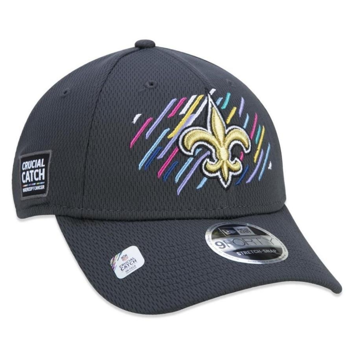 Boné Aba Curva New Era New Orleans Saints 940 Crucial Outubro Rosa - Snapback - Adulto - Foto 4