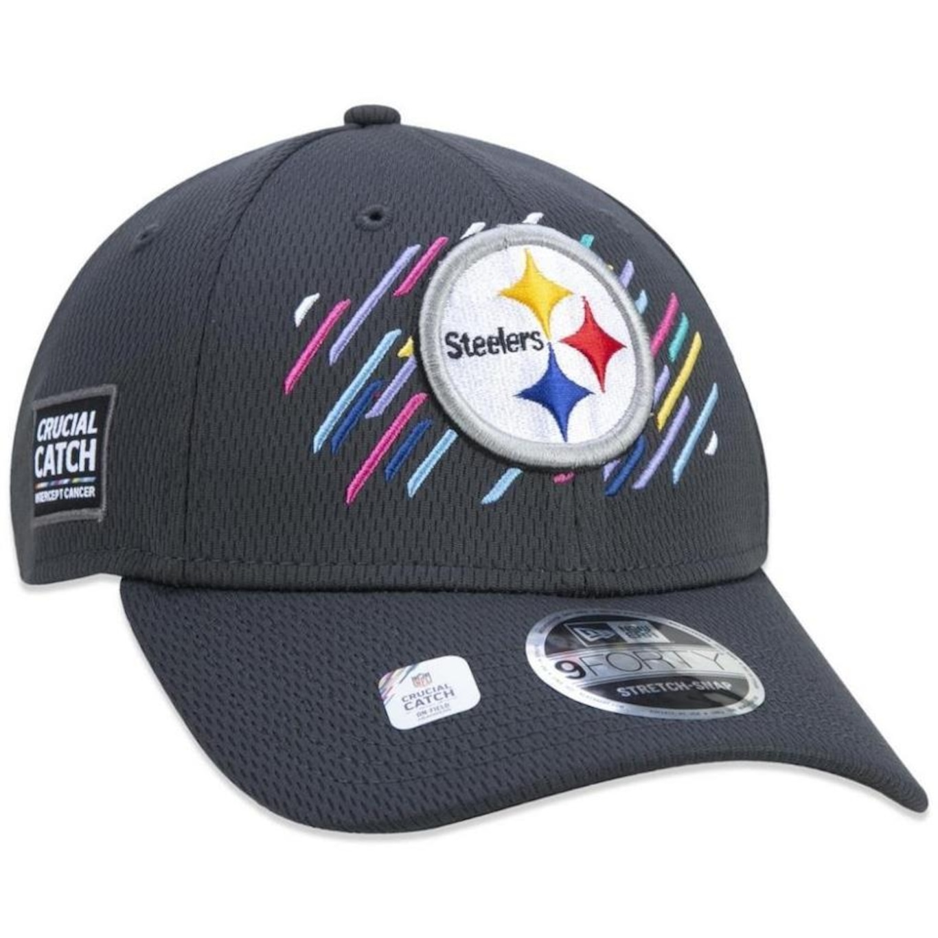 Boné Aba Curva New Era Pittsburgh Steelers 940 Crucial Outubro Rosa - Snapback - Adulto - Foto 4