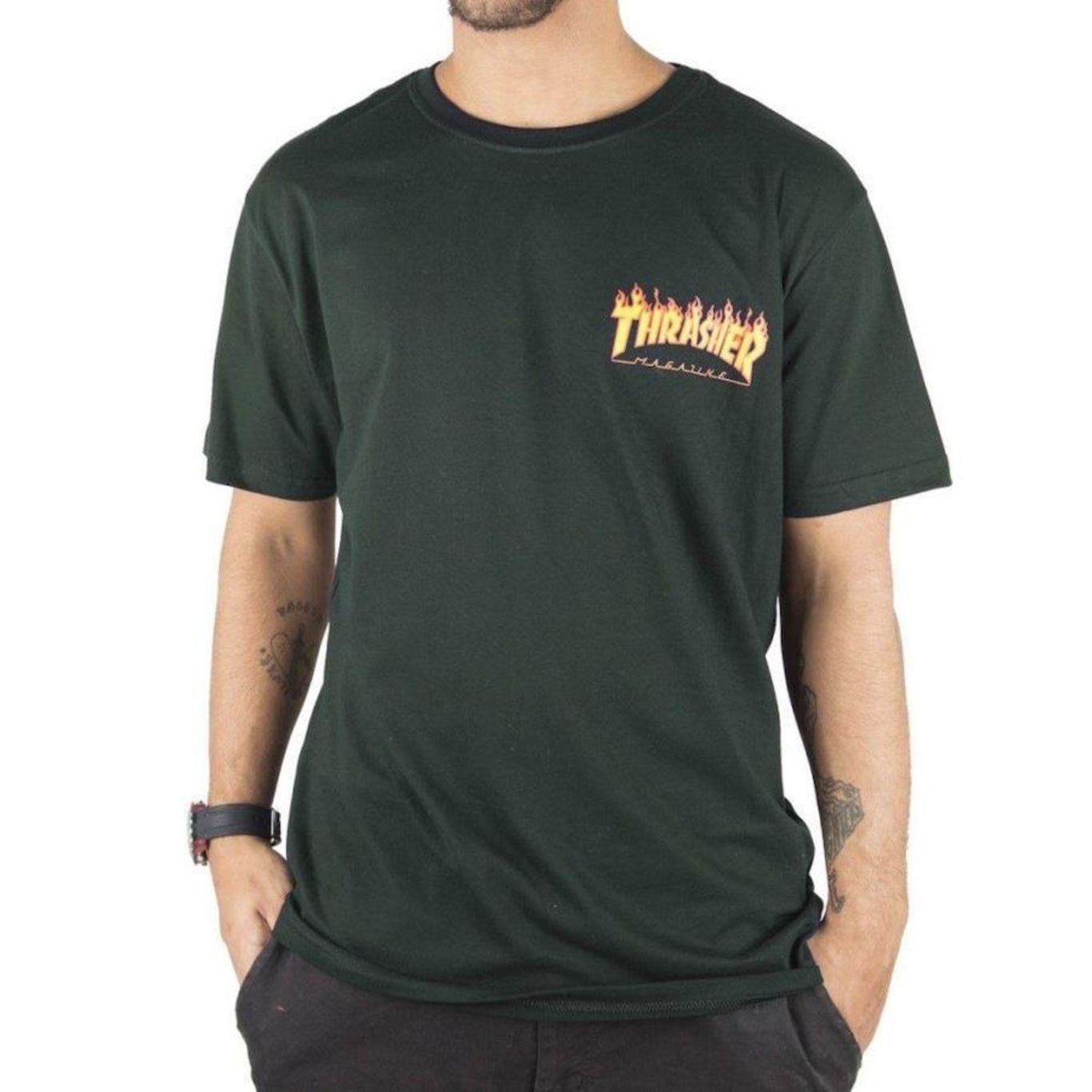 Camiseta Thrasher Flame Logo Button - Masculina - Foto 1