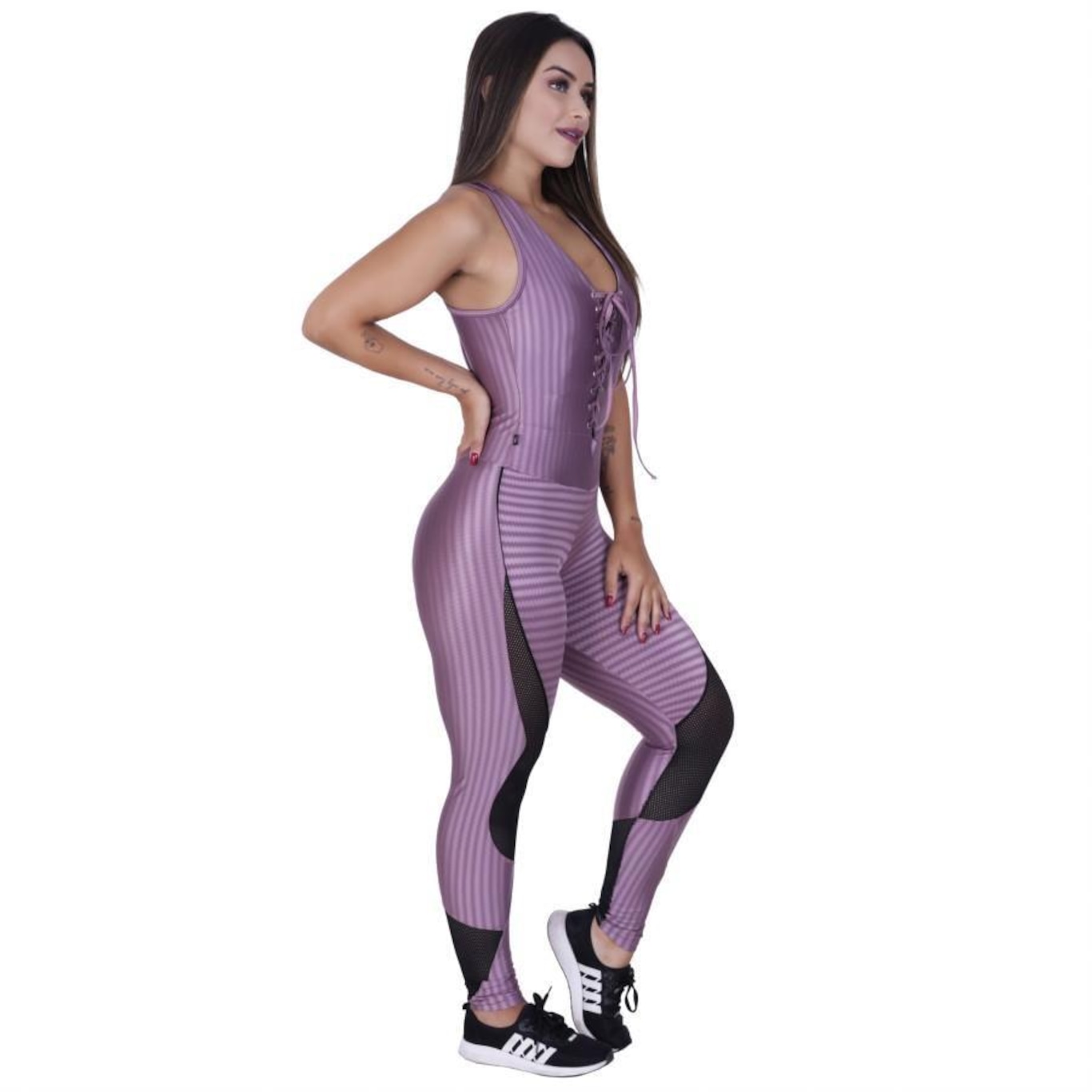 Macacão com Bojo Orbis Fitness Decote Trançado Detalhe Tela Cirre 3D - Feminino - Foto 3