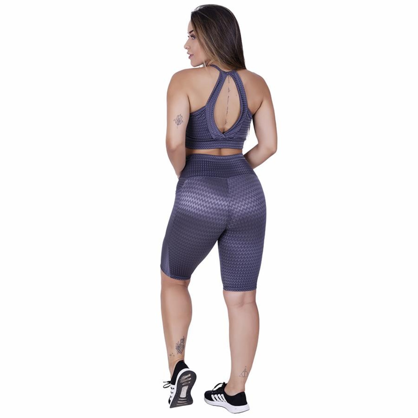 Bermuda Orbis Fitness Bolso Cós Alto Cirre Textura Brilho - Feminina - Foto 4